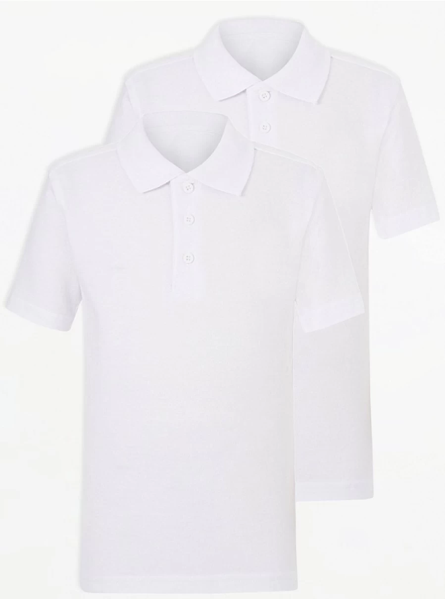 "George at Asda Men's Slim Fit White Short Sleeve Polo Shirts 2-Pack for School"