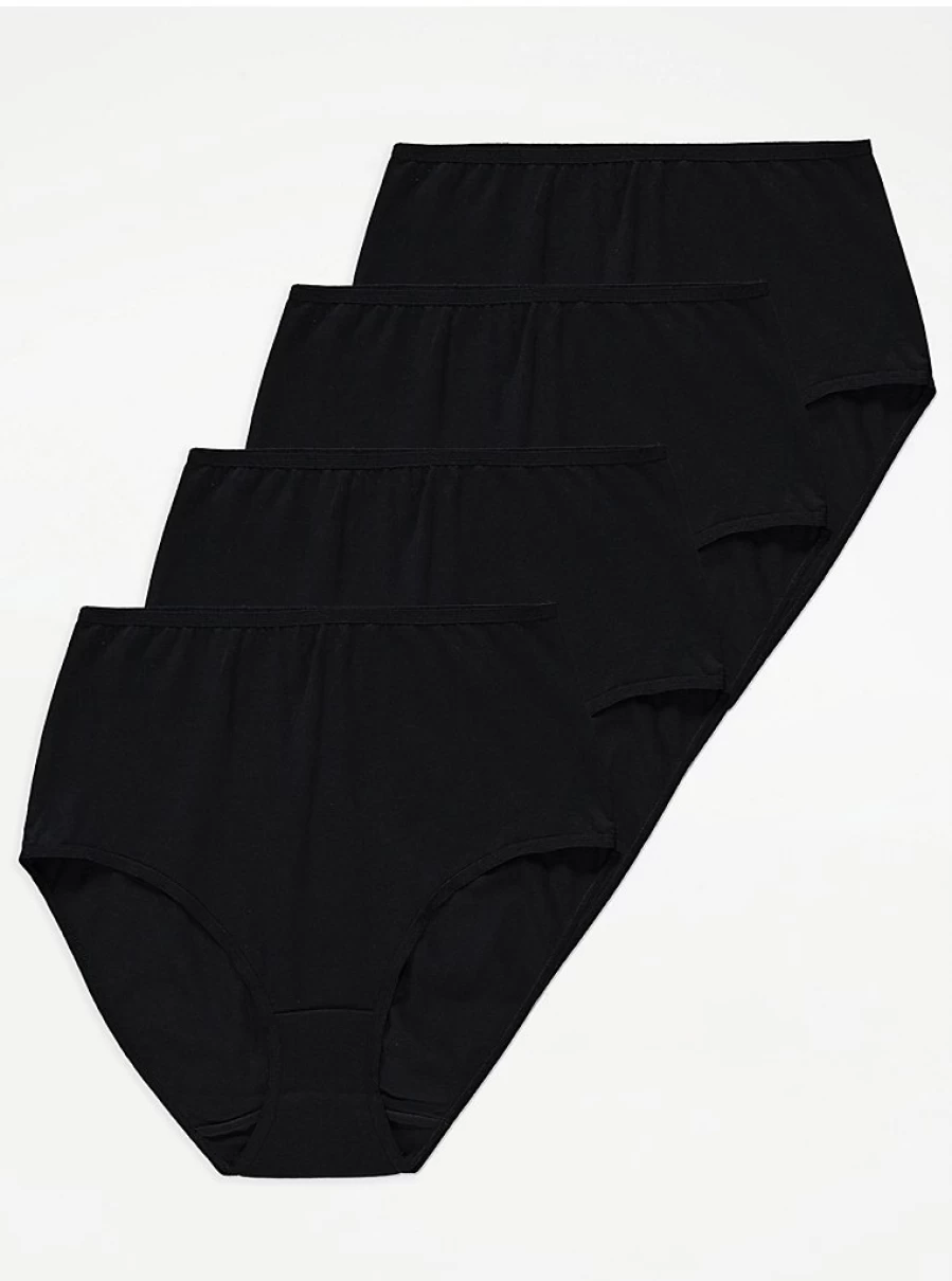 "George at Asda Black Cotton Full Briefs 4-Pack | Comfortable Women's Underwear | Multipack Essentials"