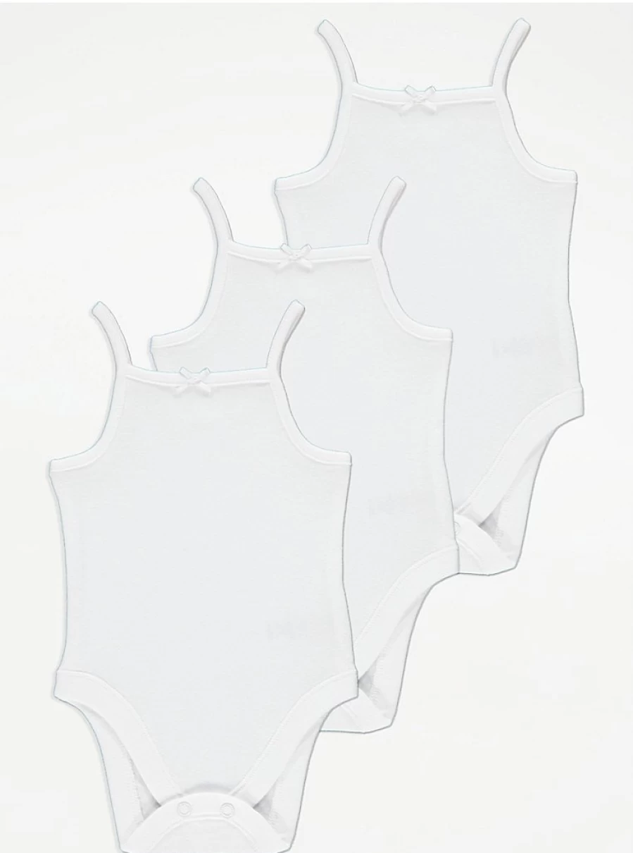 "George at Asda Baby White Strappy Bodysuits 3-Pack | Soft Cotton Infant Onesies"