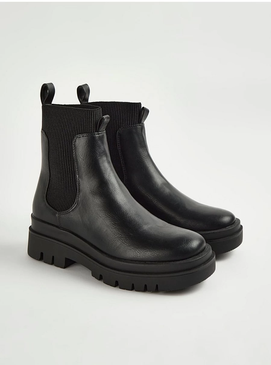 Women's Black Chunky Chelsea Boots with Sock Design | George at Asda