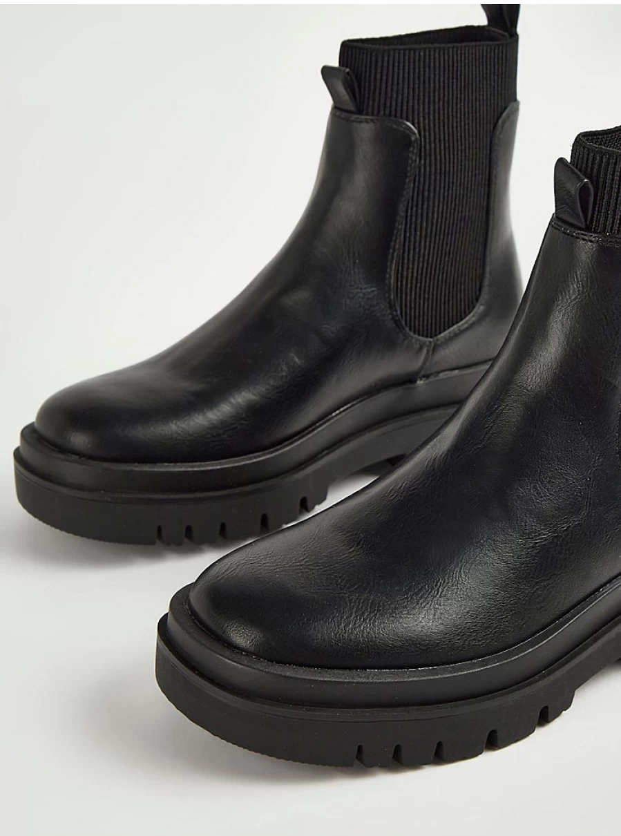 Women's Black Chunky Chelsea Boots with Sock Design | George at Asda