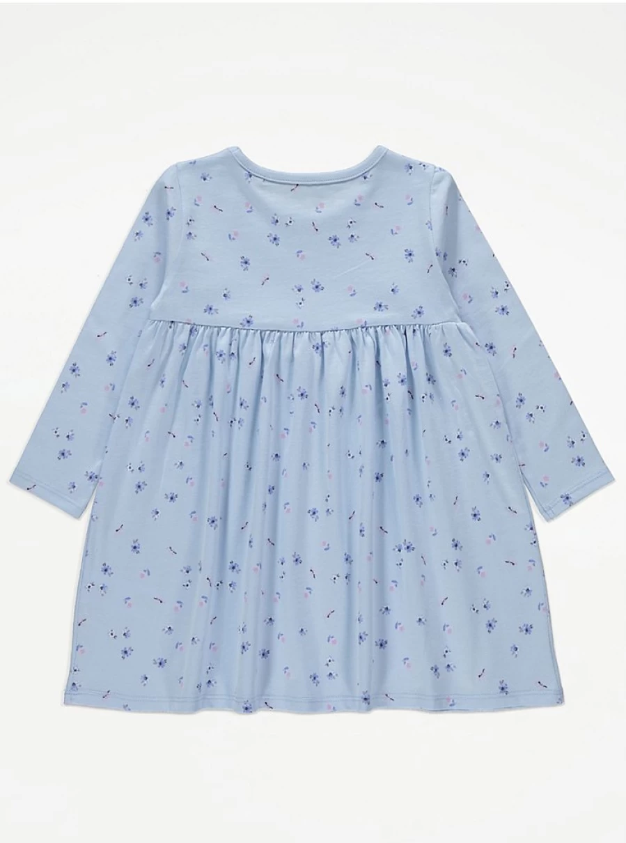 "George at Asda Girls' Light Blue Floral Long Sleeve Jersey Dress – Comfort & Style"