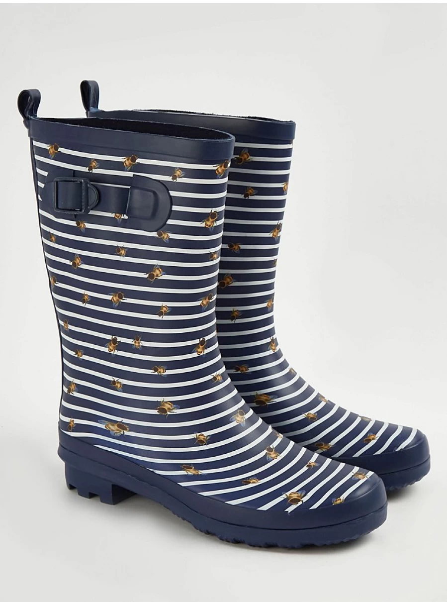 Women's Navy & White Striped Wellington Boots | Waterproof Rain Boots by George at Asda