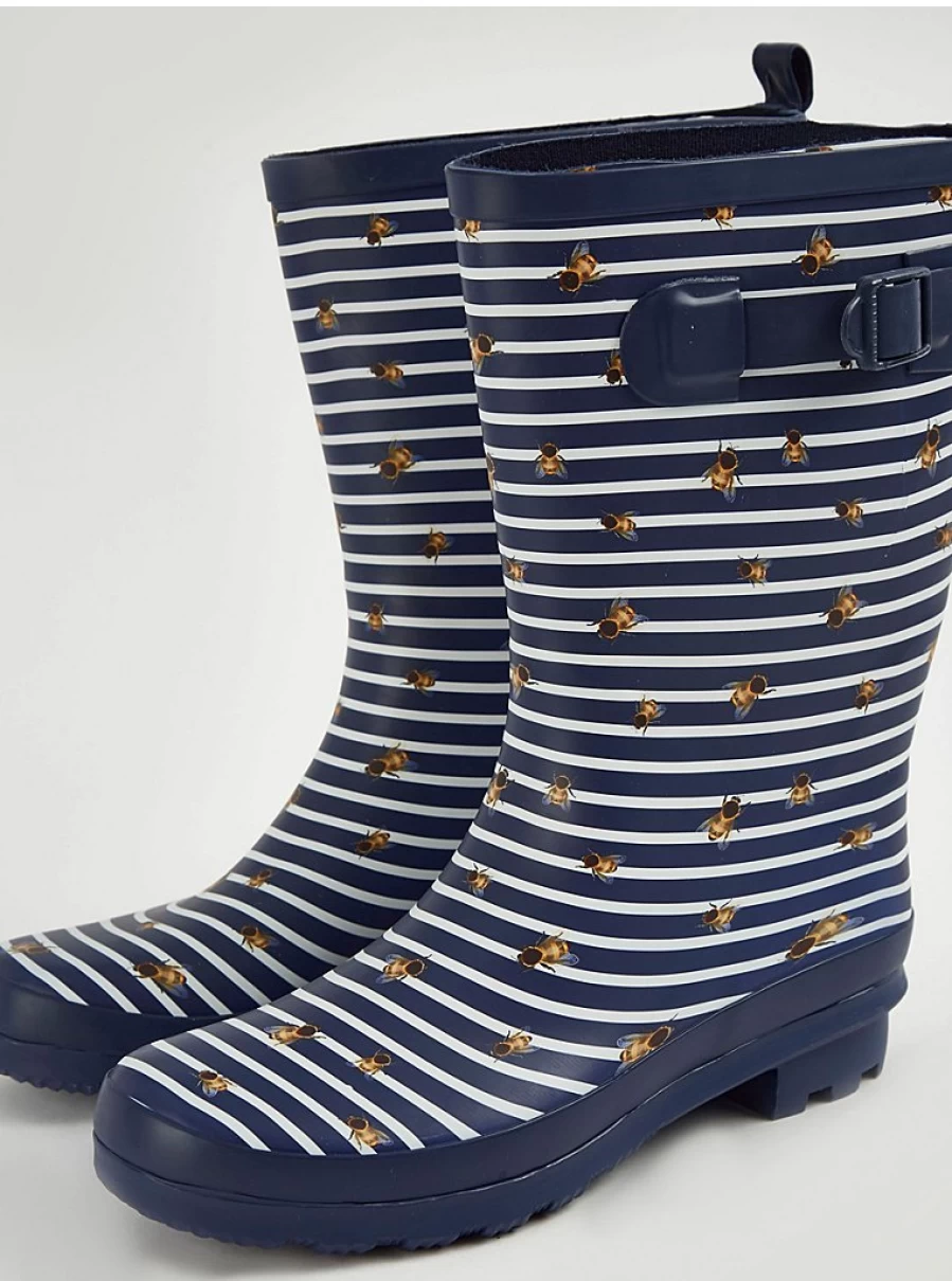 Women's Navy & White Striped Wellington Boots | Waterproof Rain Boots by George at Asda