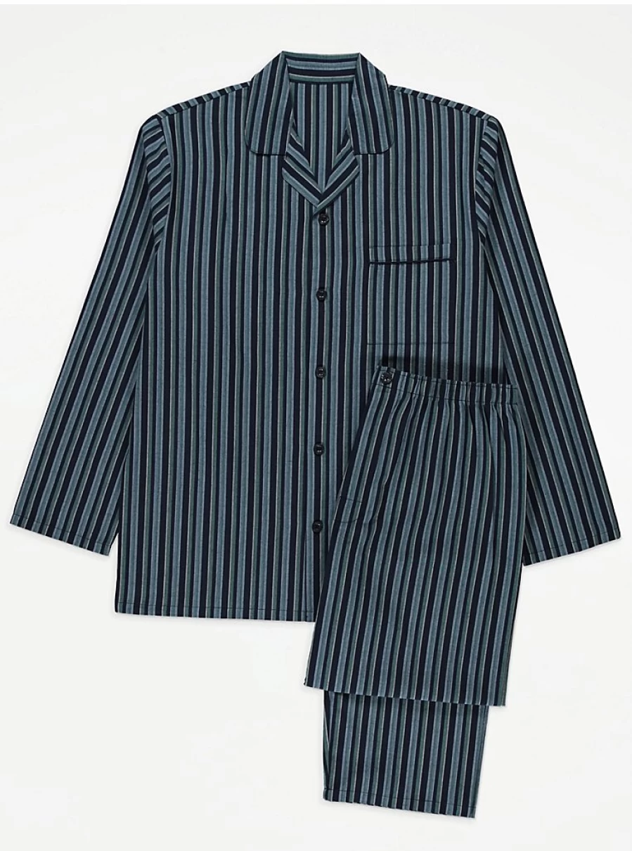 Men's Navy Striped Long Sleeve Pyjama Set by George at Asda | Comfortable Sleepwear Review