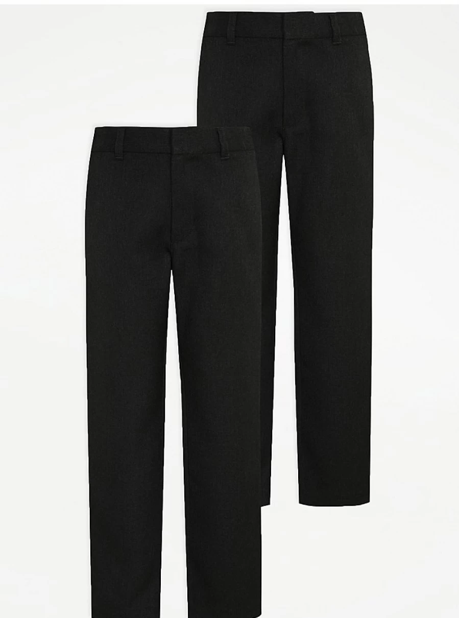 "George at Asda Boys' 2-Pack Charcoal Regular Fit Long School Trousers for Comfort & Durability"