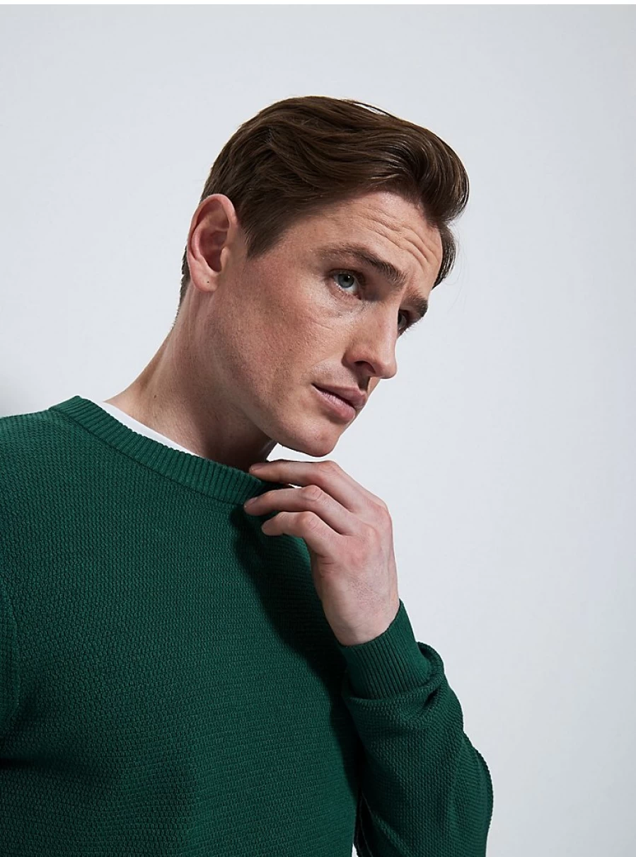 "George at Asda Men's Jade Green Textured Knit Jumper – Soft Comfort & Stylish Fit"