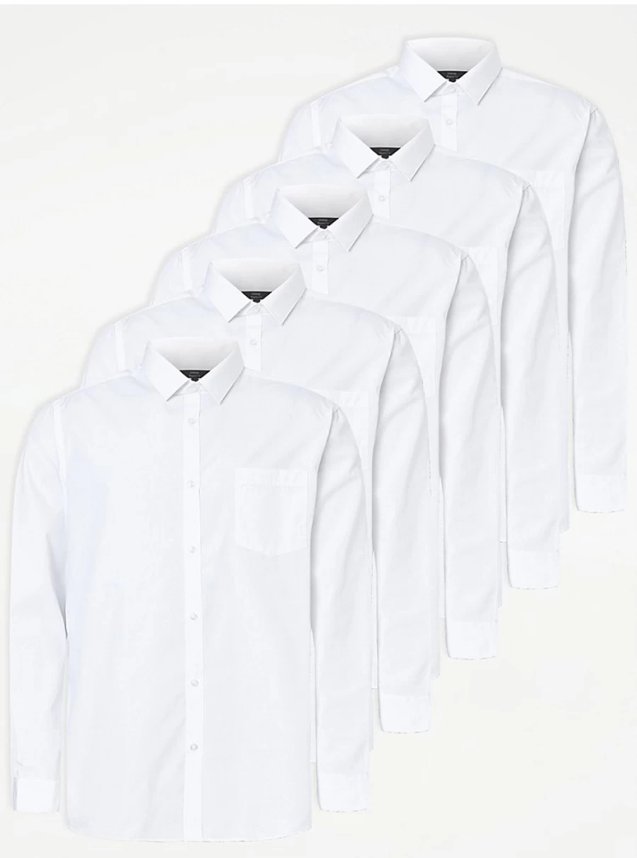 Boys' White Regular Fit Long Sleeve Formal Shirts 5 Pack | George at Asda