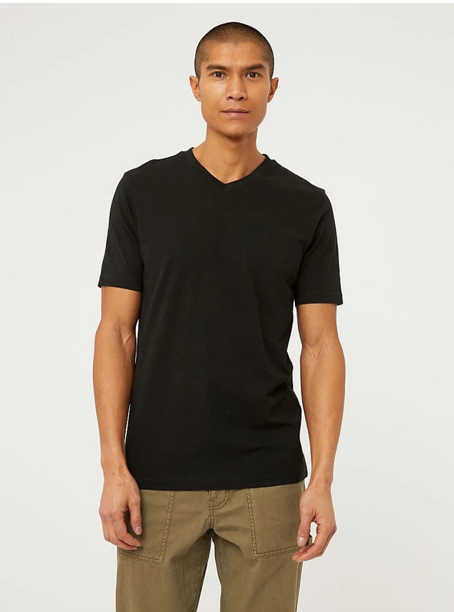 Men's Black Plain V-Neck T-Shirt | George at Asda | Comfort Fit Casual Tee