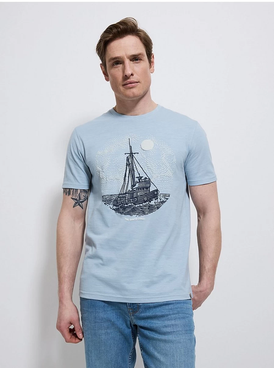 "George at Asda Men's Light Blue South Coast Textured T-Shirt | Comfort Fit Casual Tee"