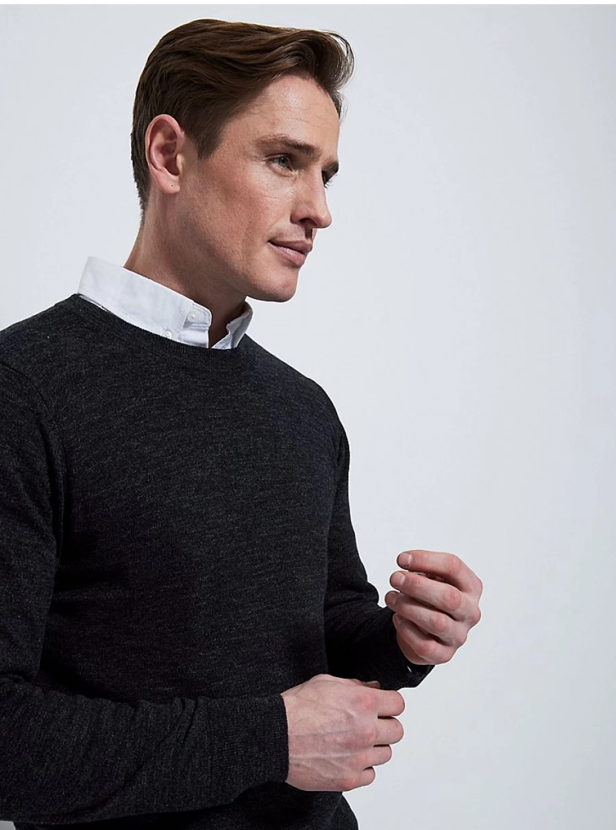 Boys' Charcoal Fine Knit Crew Neck Jumper | George at Asda