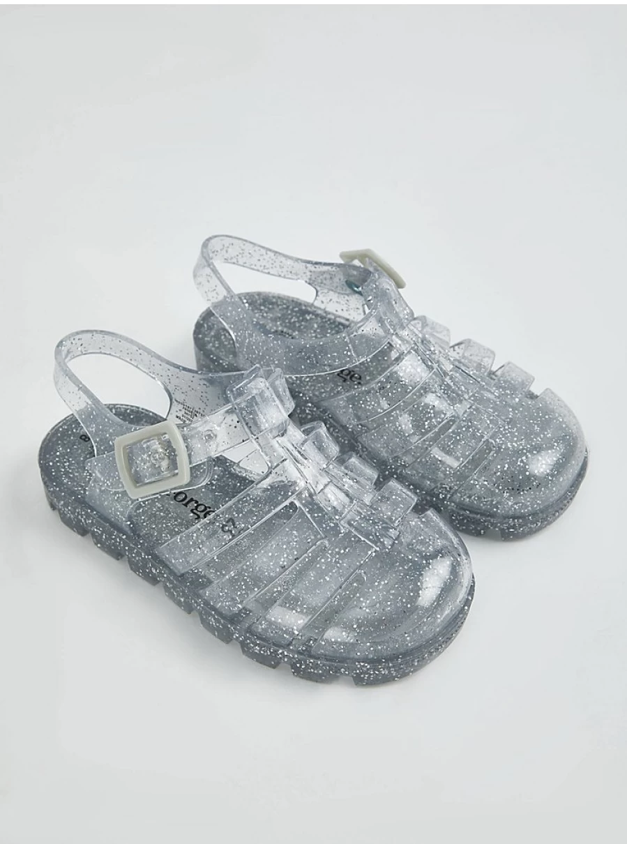 George at Asda Girls' Silver Glitter Jelly Sandals | Kids' Sparkly Comfortable Beach Shoes