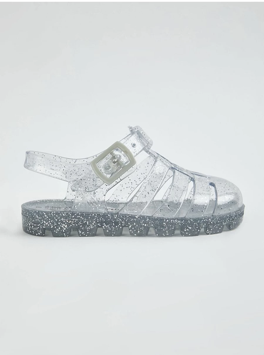 George at Asda Girls' Silver Glitter Jelly Sandals | Kids' Sparkly Comfortable Beach Shoes