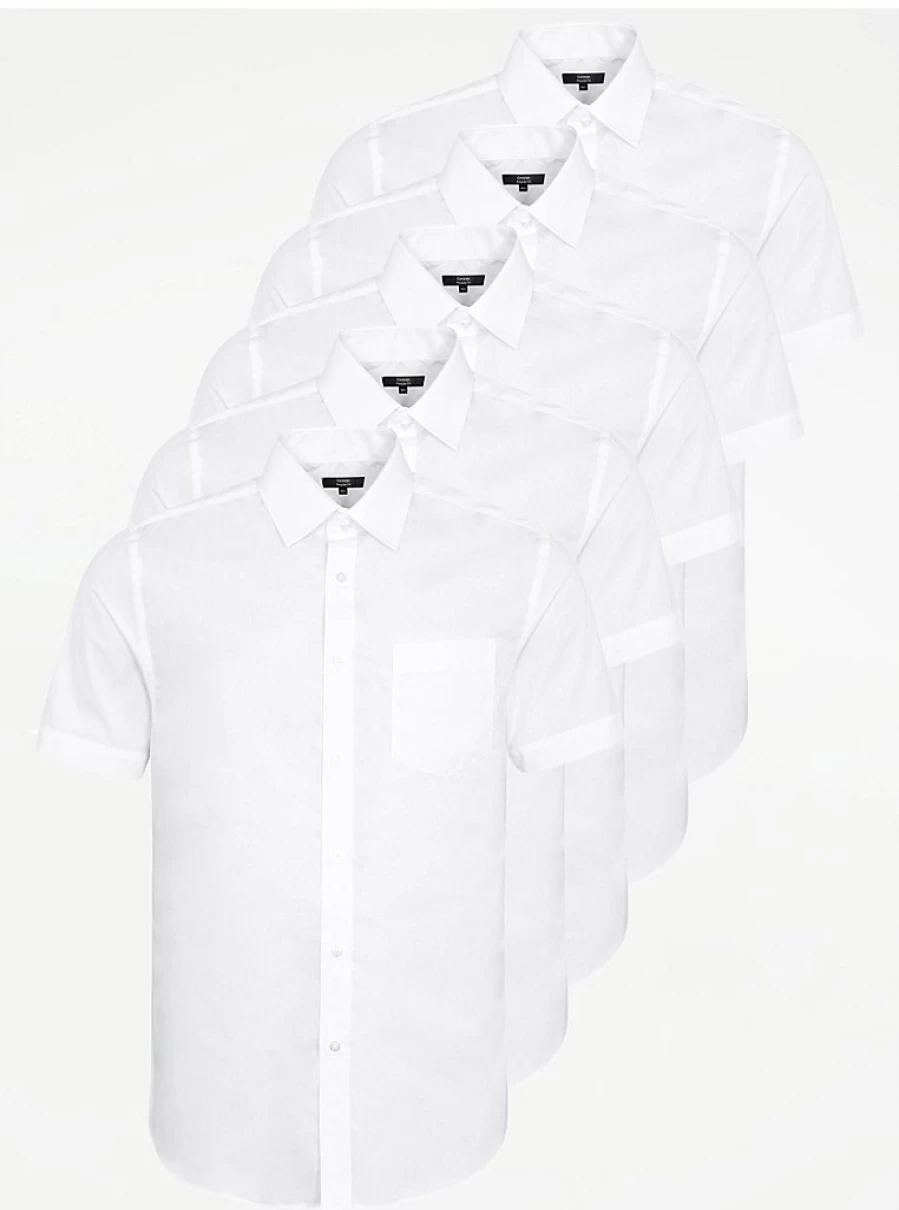 Boys' White Regular Fit Short Sleeve Formal Shirts 5-Pack | George at Asda