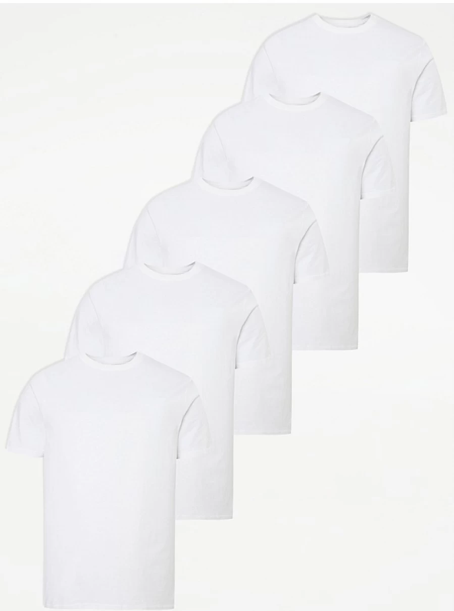 "George at Asda Men's White Plain Crew Neck T-Shirts 5 Pack – Comfort & Value Bundle"