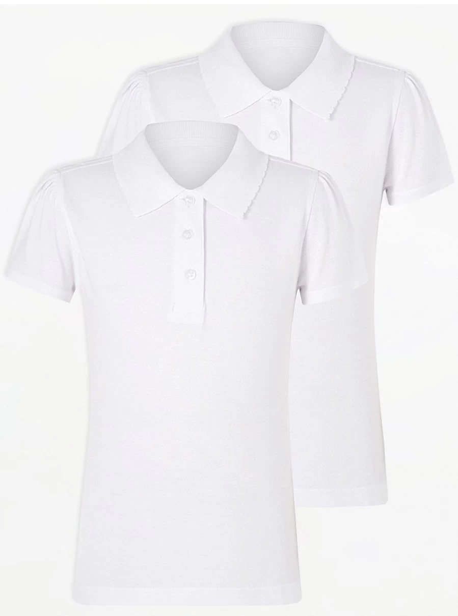 "George at Asda Girls' 2-Pack White Slim Fit Scallop School Polo Shirts for School Uniforms"