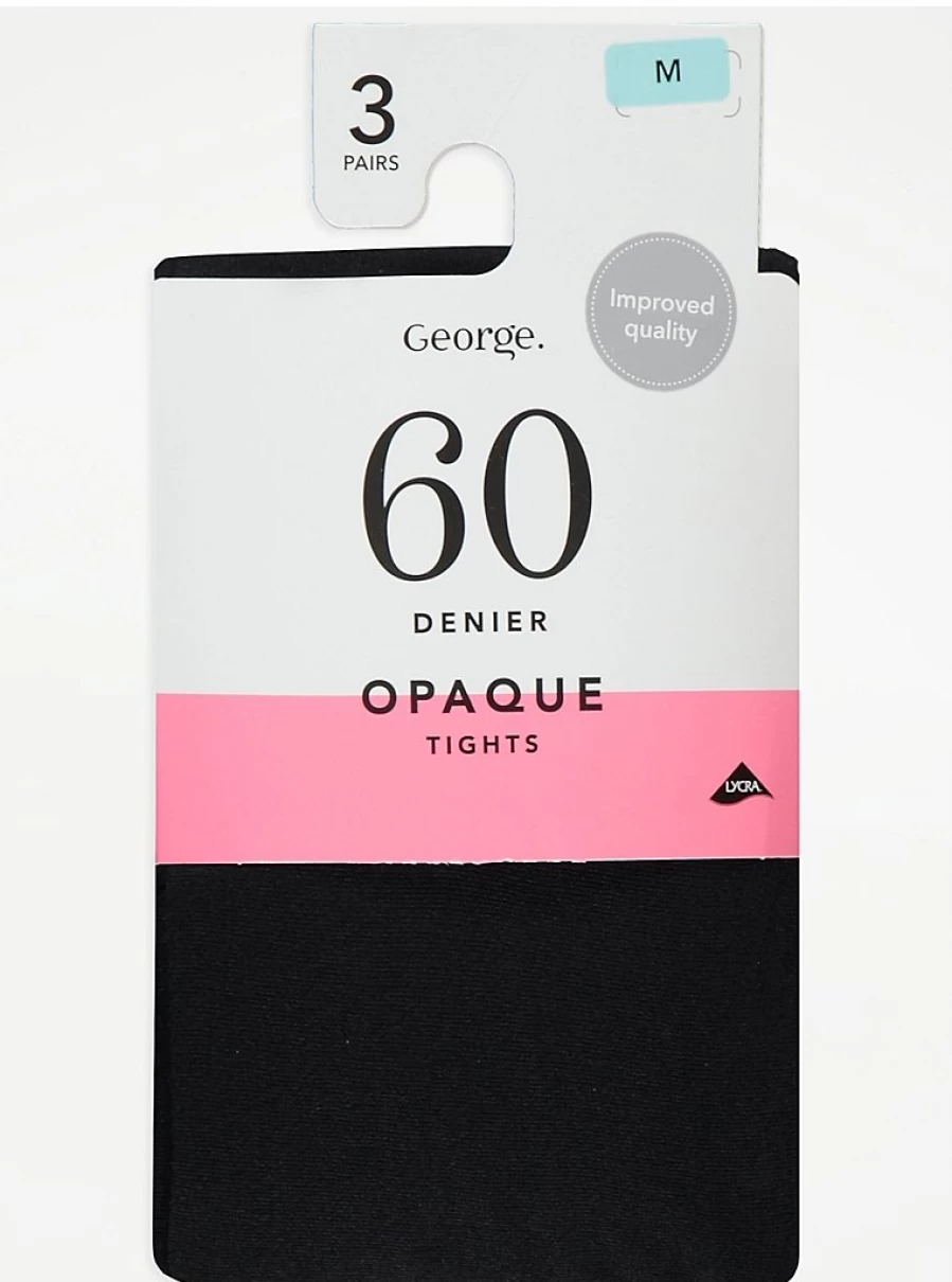 George at Asda Black 60 Denier Opaque Tights 3 Pack - Women's Lingerie & Hosiery Essentials