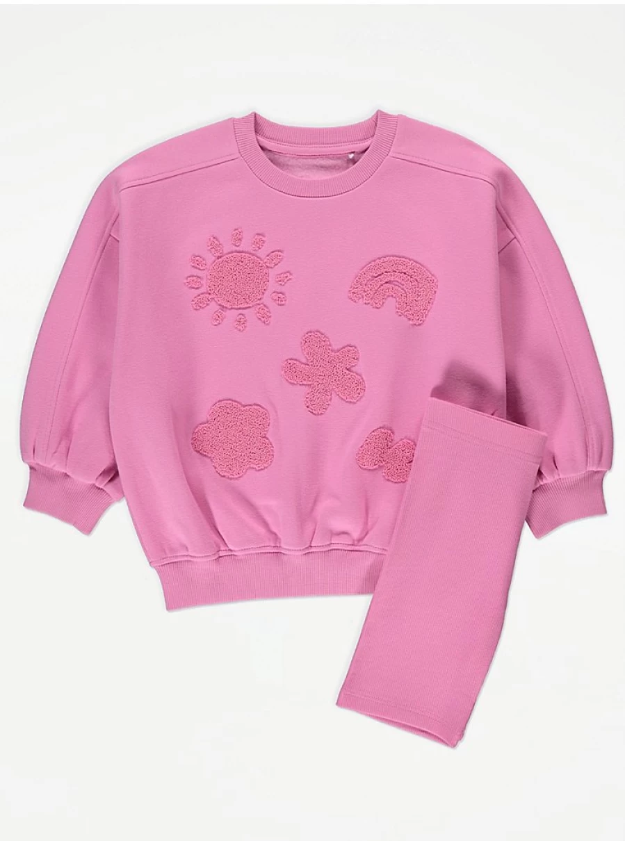"George at Asda Kids Pink Boucle Sweatshirt and Cycling Shorts Set - Outfit Review"