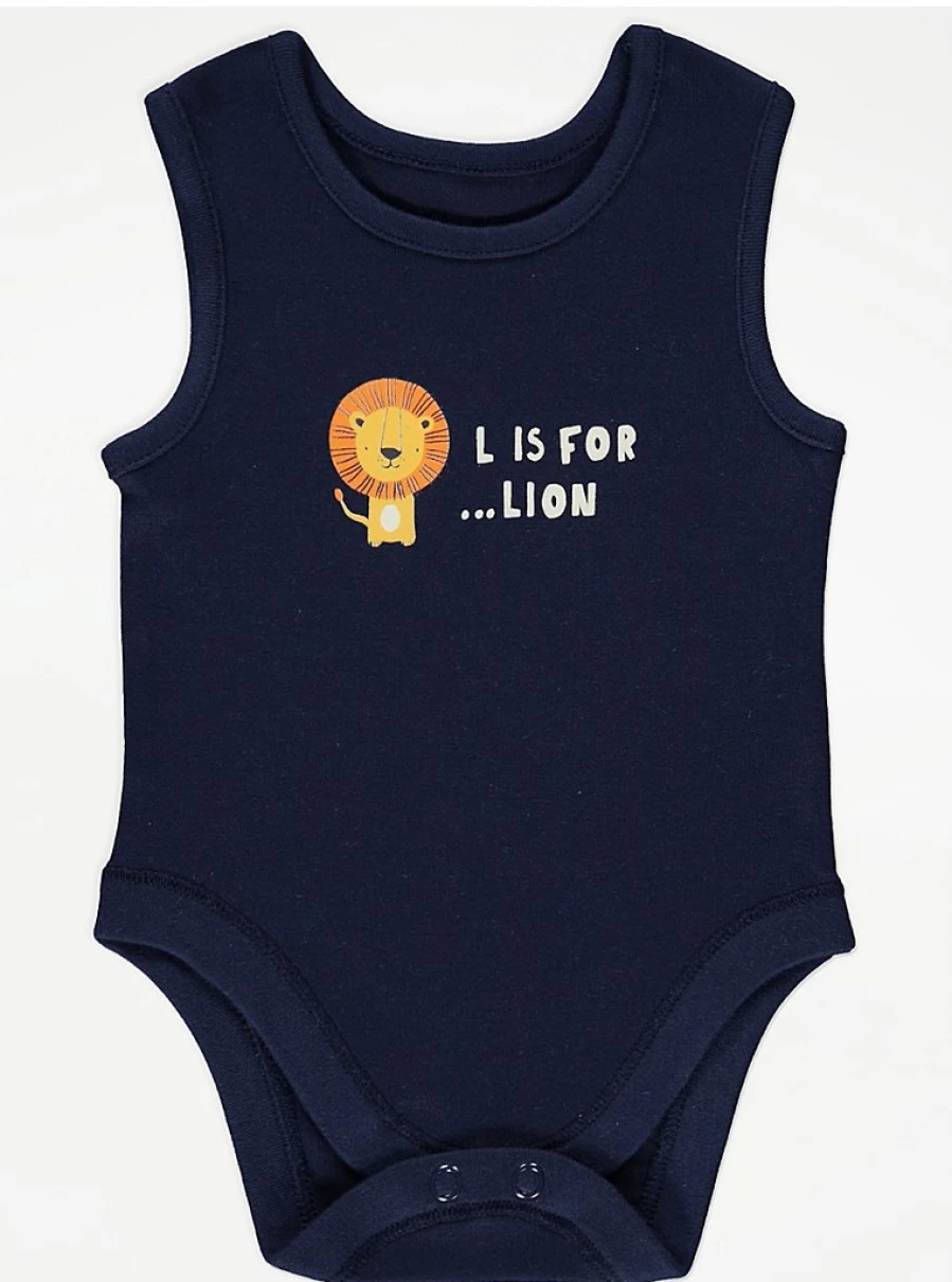 George at Asda Baby Lion Vests 5-Pack - Soft Cotton Bodysuits for Infants