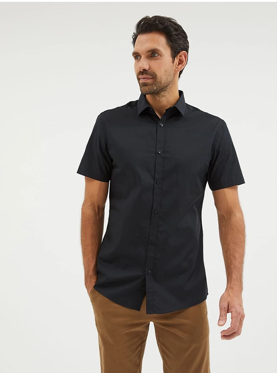 "George at Asda Men's Black Slim Fit Short Sleeve Plain Shirt – Comfort & Style"