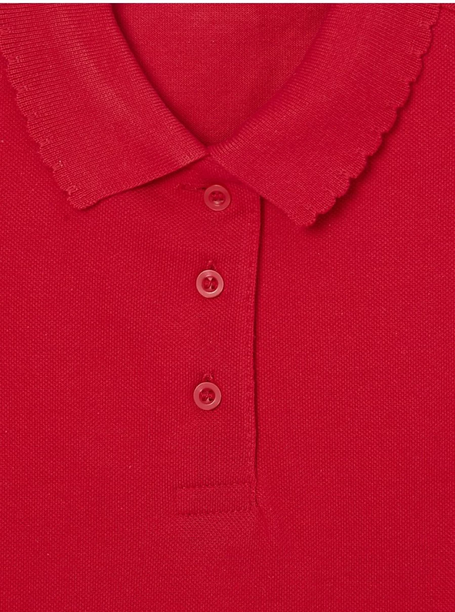 "George at Asda Girls' 2 Pack Red Scallop Edge Short Sleeve School Polo Shirts"