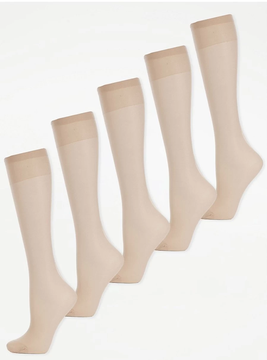 "George at Asda Nude Knee-High 15 Denier Tights 5-Pack | Comfortable & Durable Hosiery"