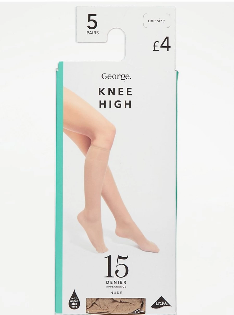 "George at Asda Nude Knee-High 15 Denier Tights 5-Pack | Comfortable & Durable Hosiery"