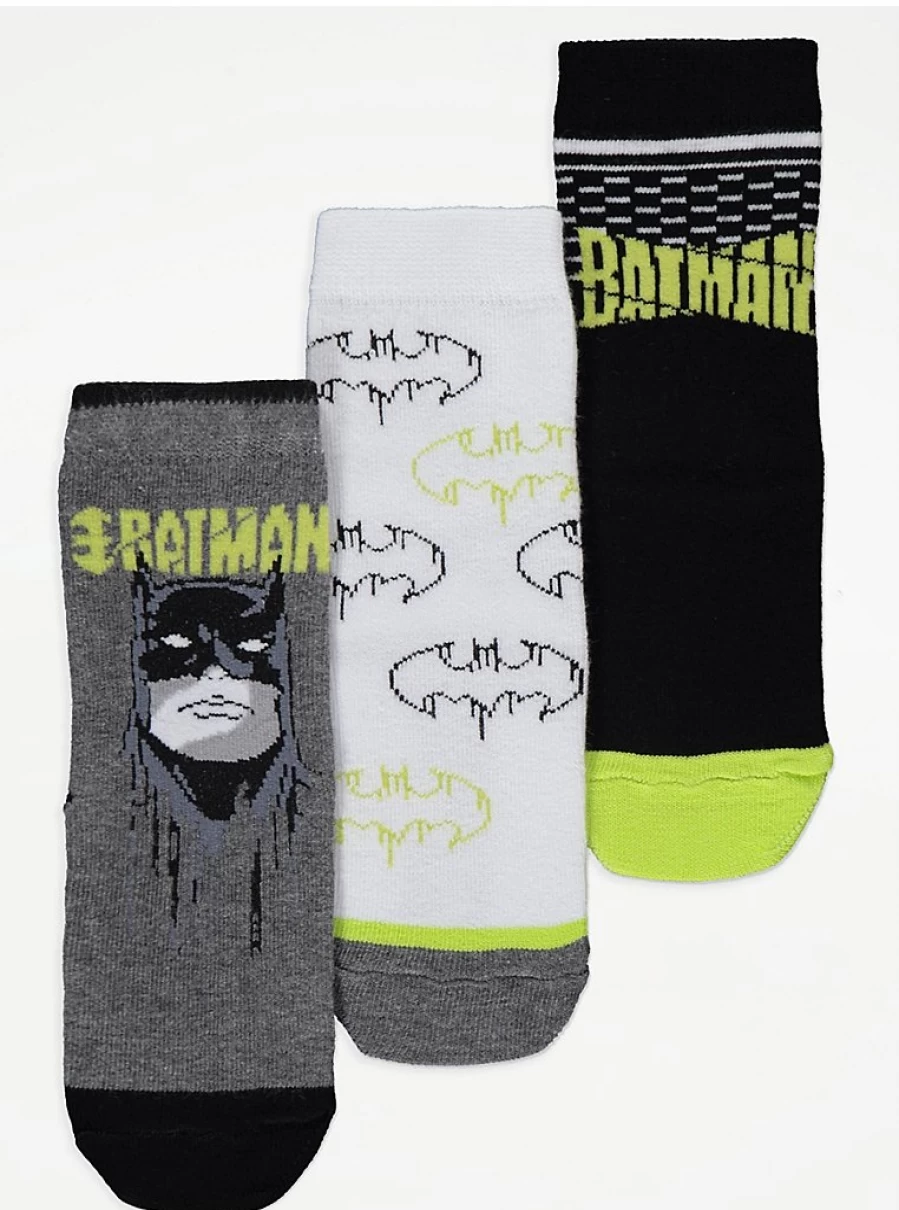 George at Asda Boys' Batman Neon Green Ankle Socks 3-Pack - DC Comics Superhero Kids Socks