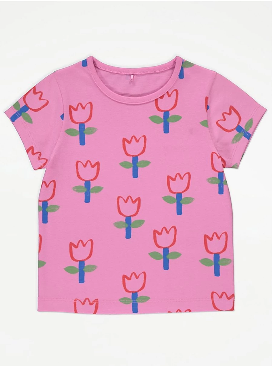 "George at Asda Kids Pink Tulip T-Shirt | Comfortable & Stylish Children's Top"