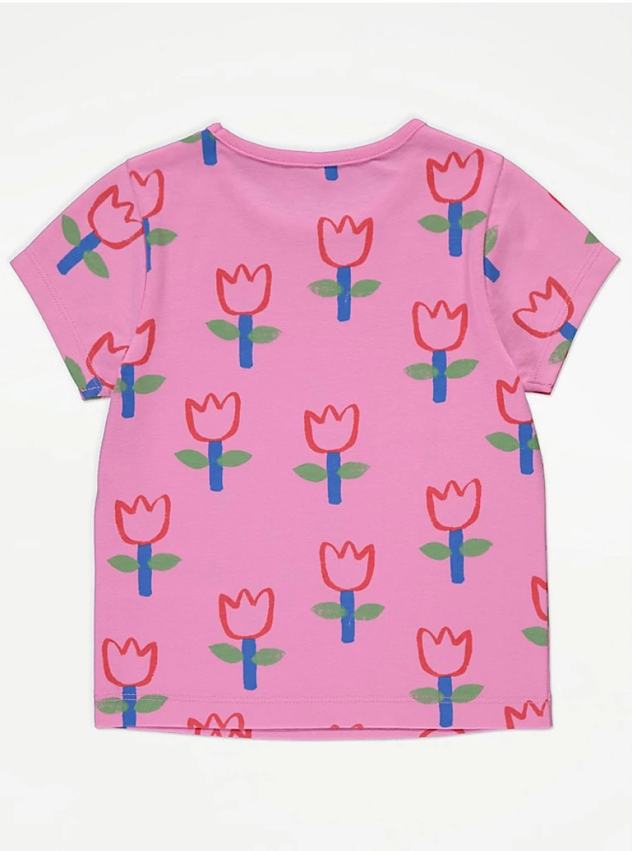 "George at Asda Kids Pink Tulip T-Shirt | Comfortable & Stylish Children's Top"