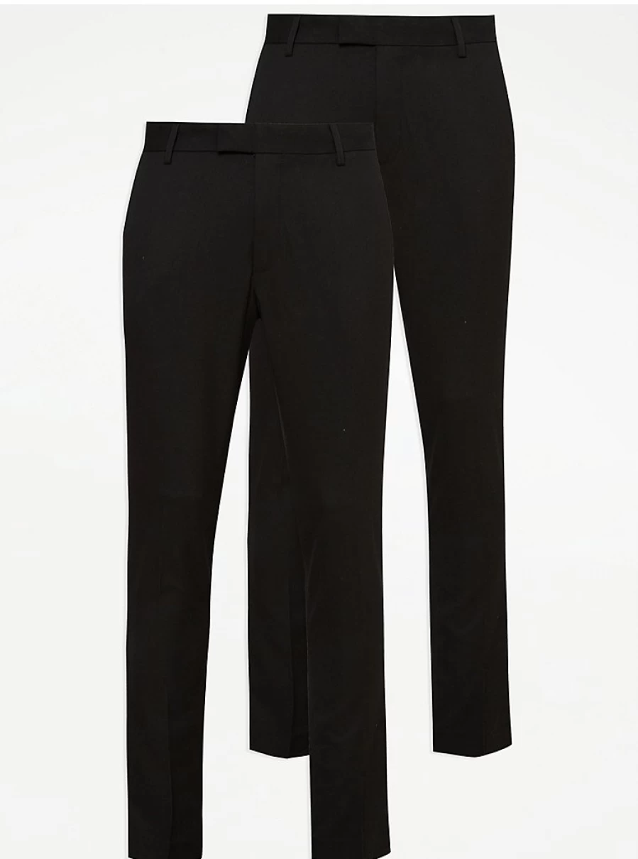 Boys' Black Slim Fit Formal Trousers 2-Pack | George at Asda