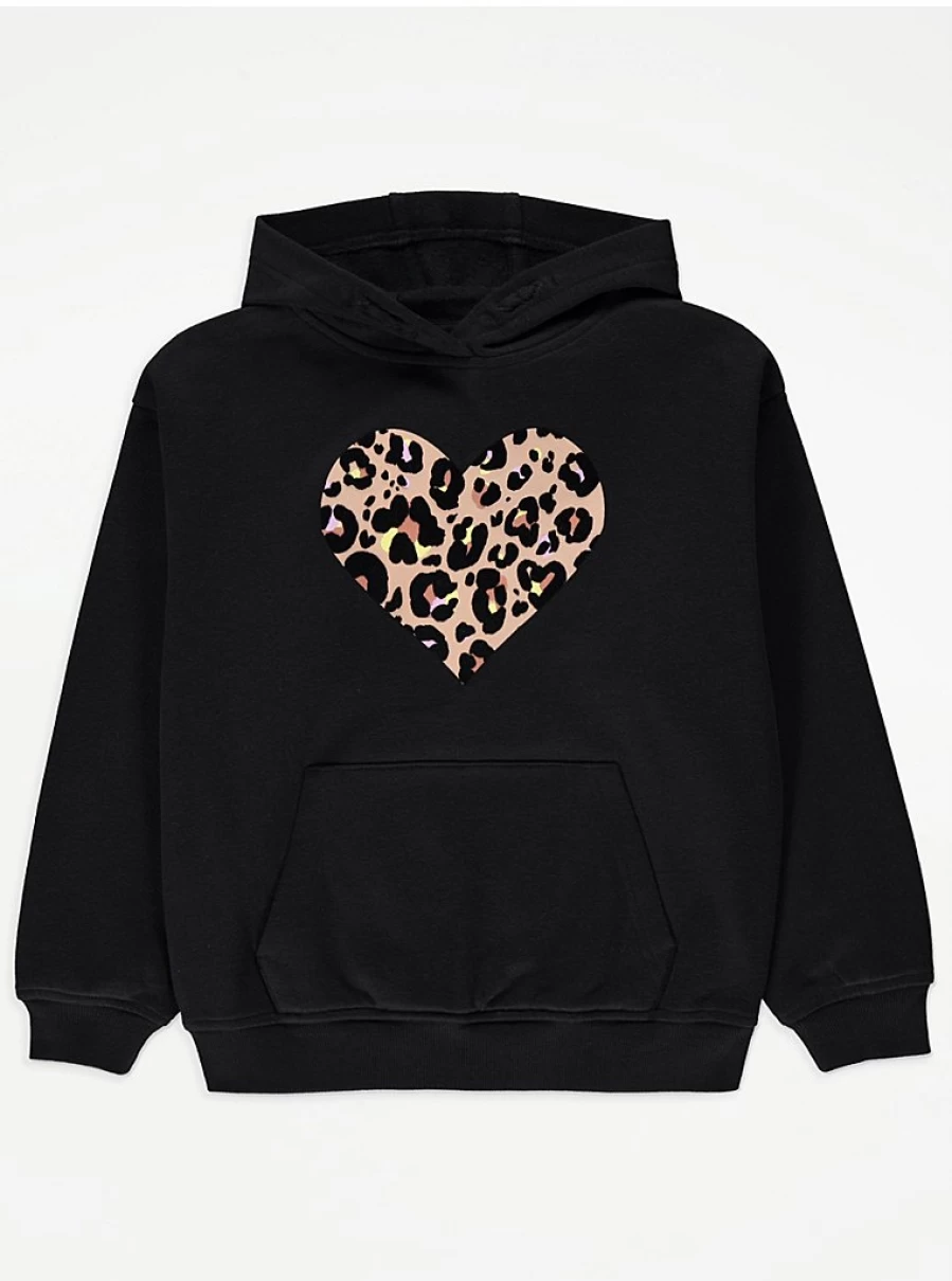 "George at Asda Kids Black Flocked Animal Print Heart Hoodie Review"