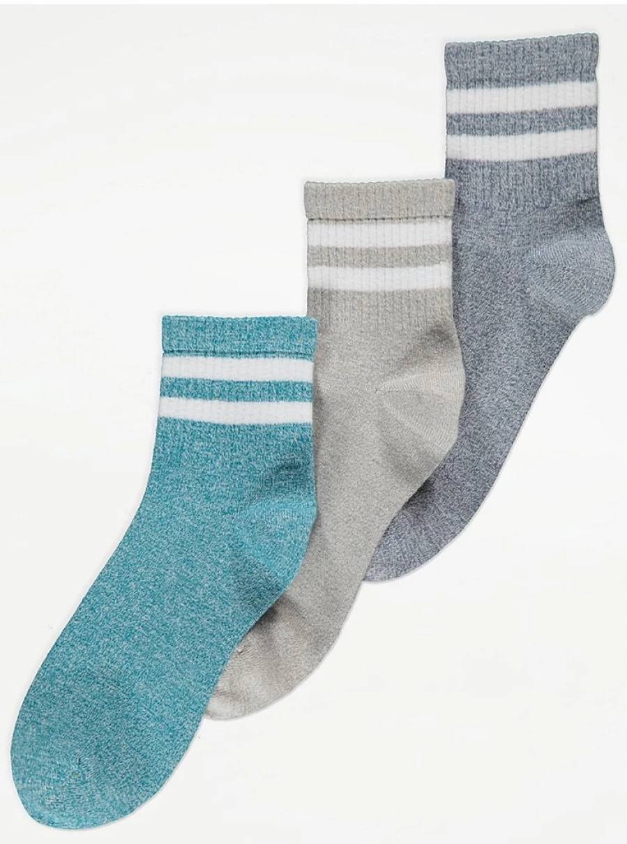 George at Asda Men's 3 Pack Dual Stripe Ribbed Sports Socks - Breathable Athletic Socks for Running & Gym
