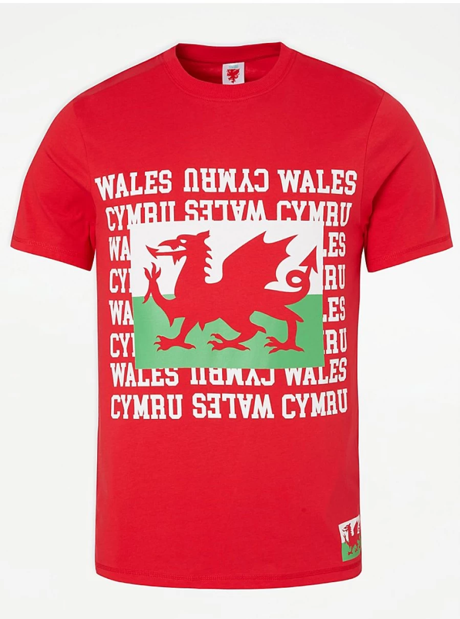 George at Asda Men's Red Wales Cymru T-Shirt | Comfort Fit Casual Tee