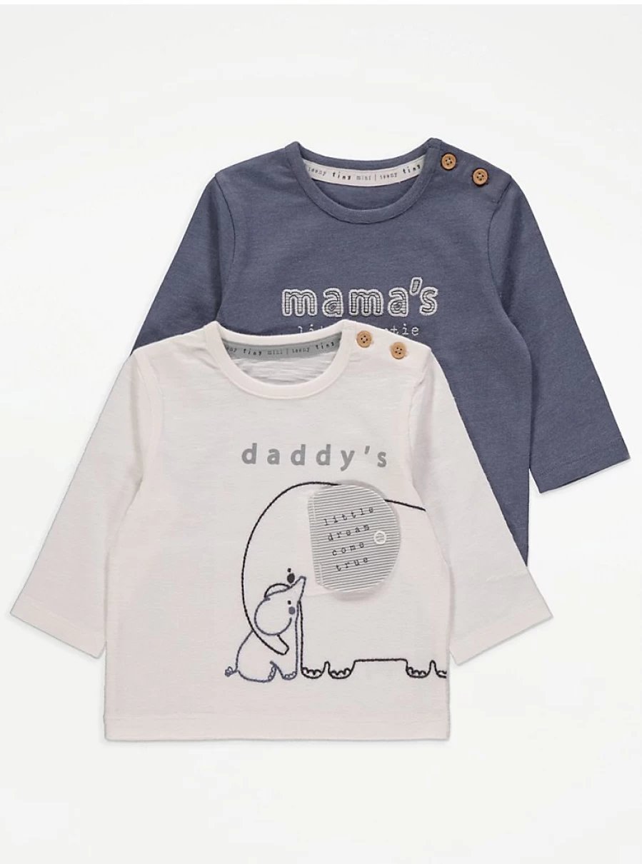 "George at Asda Baby Elephant Print Long Sleeve Tops 2-Pack for Mama and Daddy"