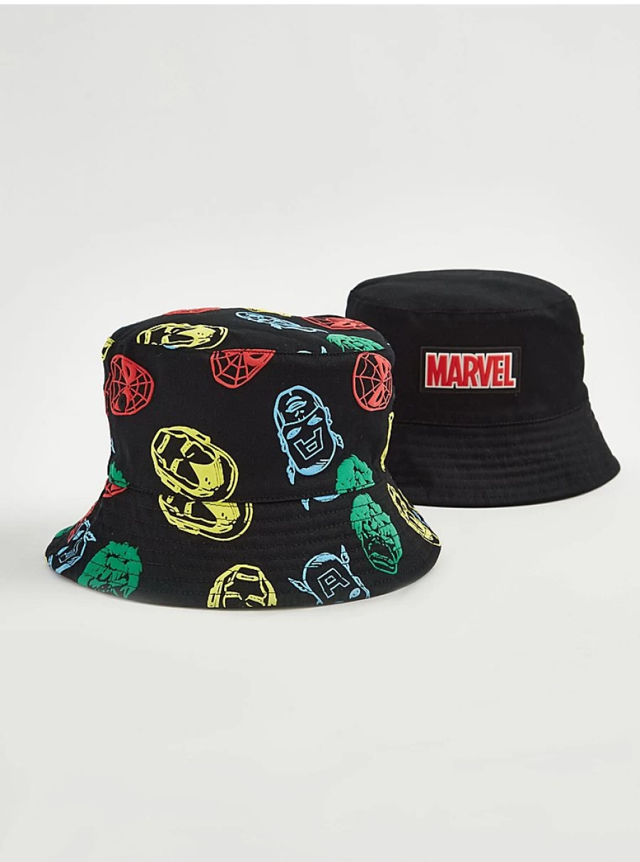 George at Asda Marvel Black Bucket Hats 2 Pack for Girls | Kids' Superhero Sun Hats