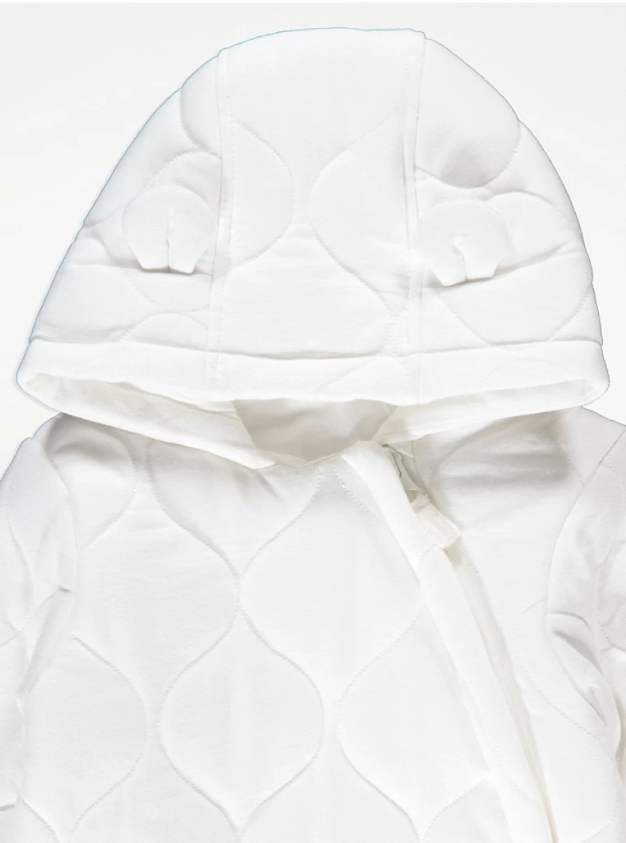 "George at Asda White Quilted Hooded Pramsuit for Babies – Warm & Cozy Winter Wear"