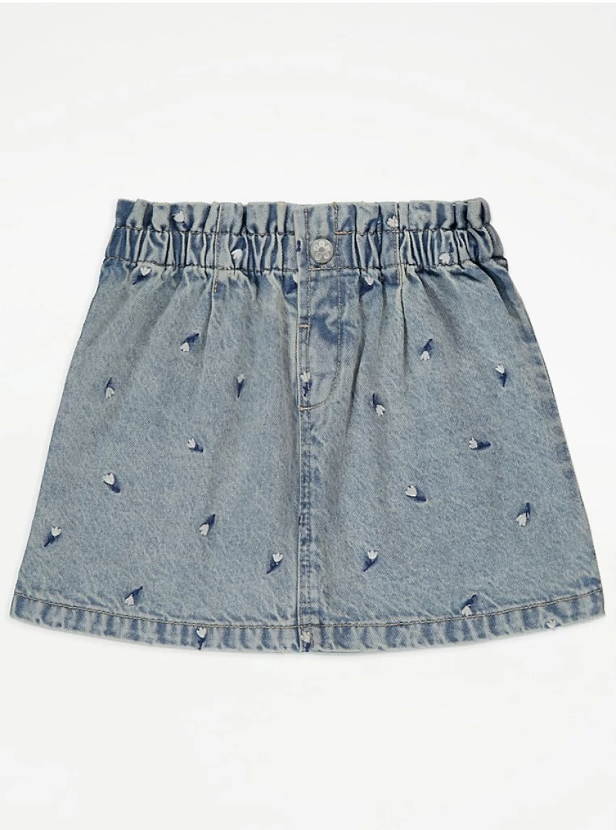 "George at Asda Girls' Blue Denim Skirt with Floral Embroidery – Kids Fashion Review"