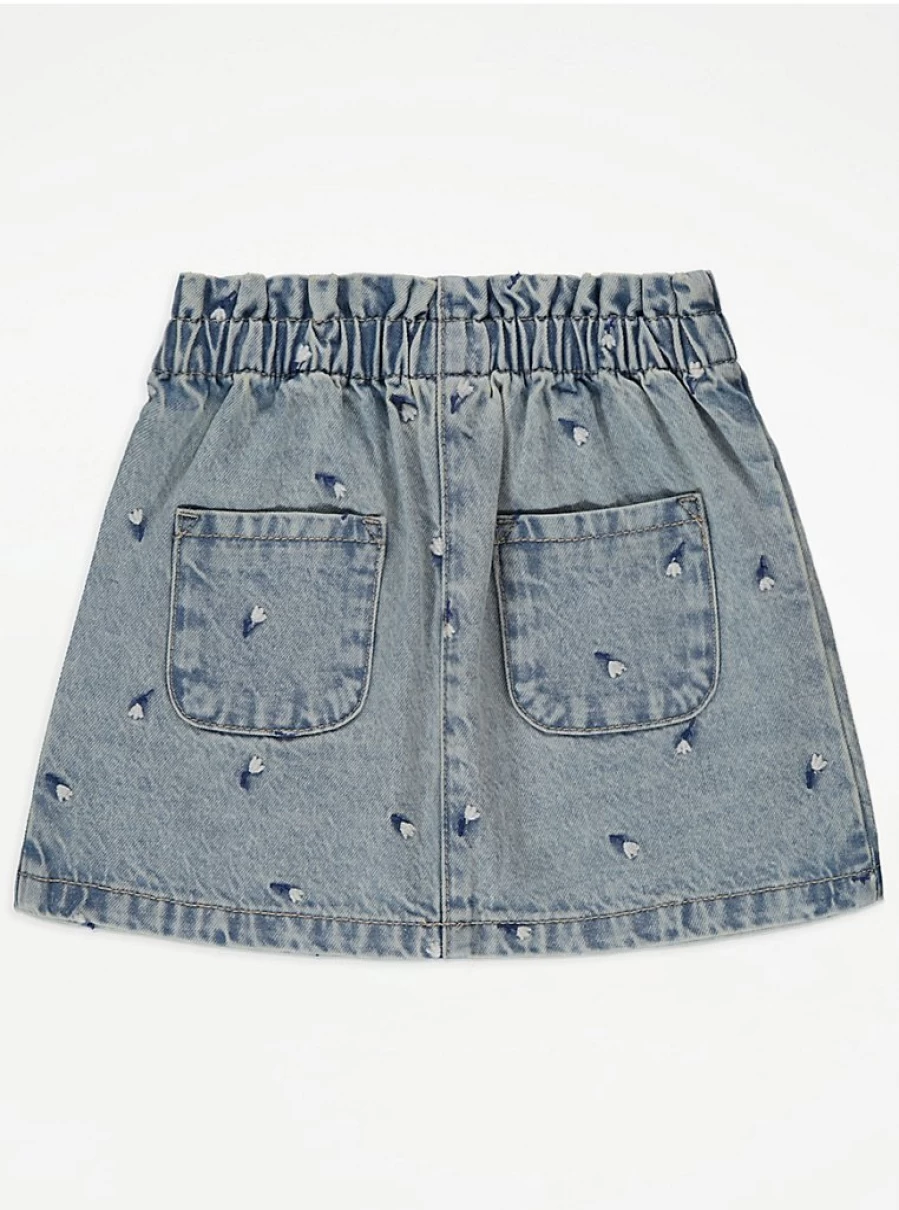 "George at Asda Girls' Blue Denim Skirt with Floral Embroidery – Kids Fashion Review"