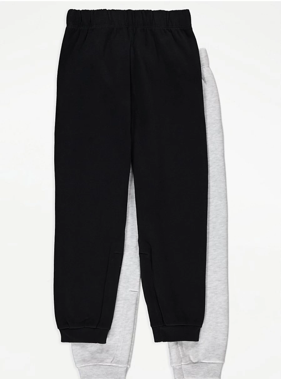 George at Asda Boys' Easy-On Adaptive Joggers 2-Pack - Black & Grey Marl Comfort Pants for Kids