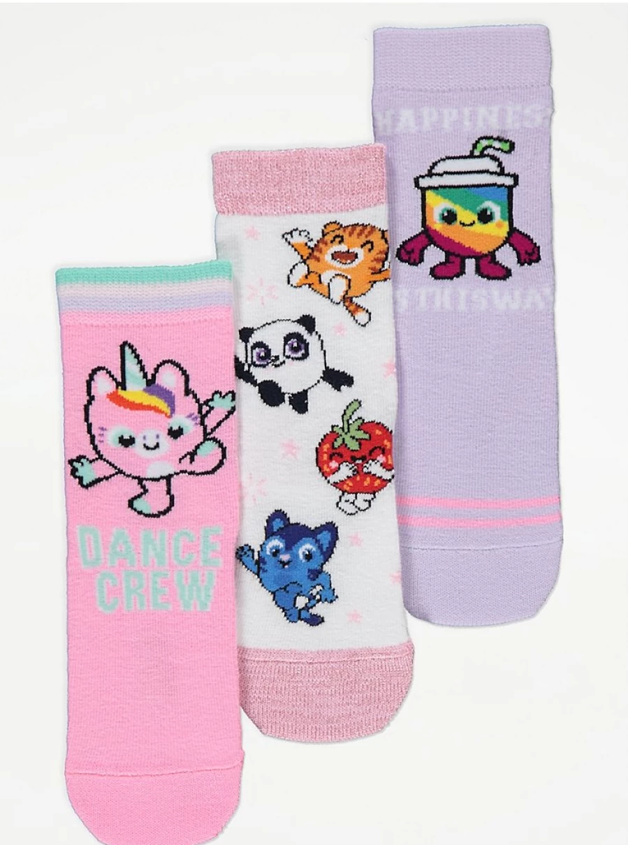 George at Asda Kids' Pinata Smashlings Ankle Socks 3-Pack | Fun Colorful Designs | Comfortable & Durable