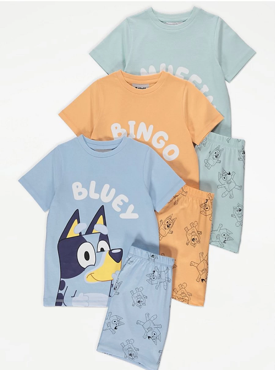 "George at Asda Girls' Bluey 3-Pack Short Pyjama Set | Kids' Cartoon Pajamas"
