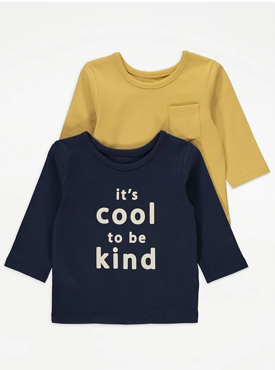 "George at Asda Baby 2 Pack Cool To Be Kind Long Sleeve Tops – Soft & Comfortable"