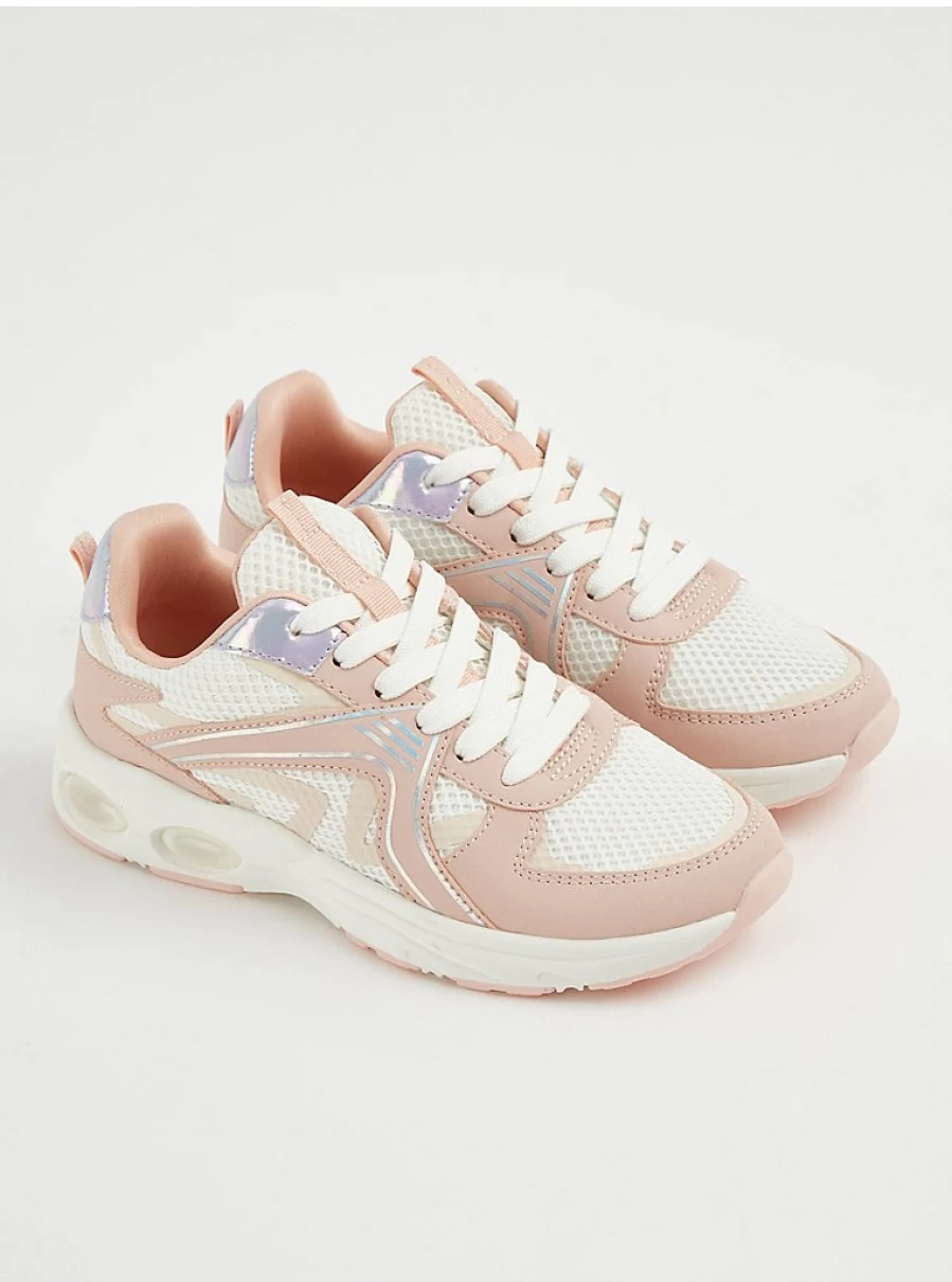 "George at Asda Kids Pink Iridescent Lace-Up Bubble Trainers – Comfort & Style"