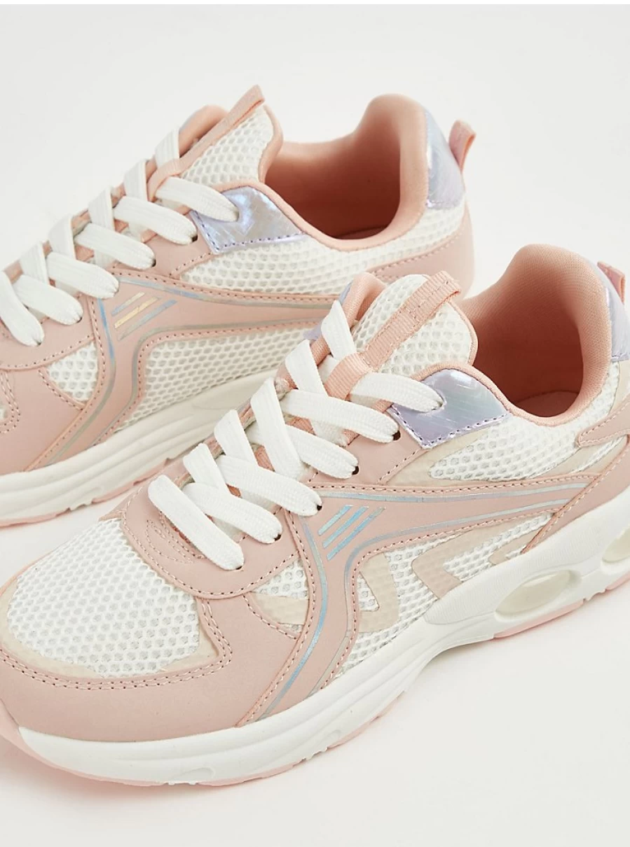 "George at Asda Kids Pink Iridescent Lace-Up Bubble Trainers – Comfort & Style"