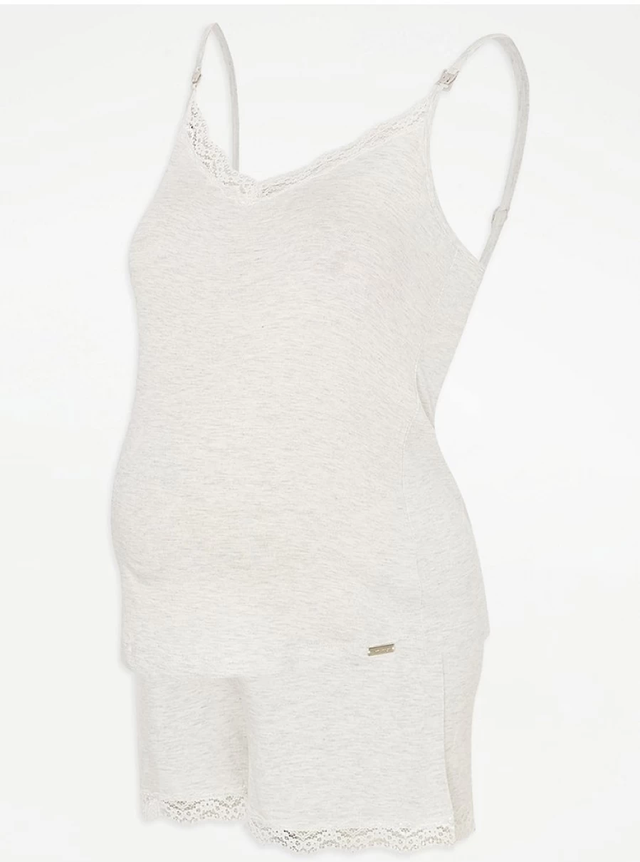 Baby Grey Lace Trim Pyjama Cami Top And Shorts Set | George at Asda