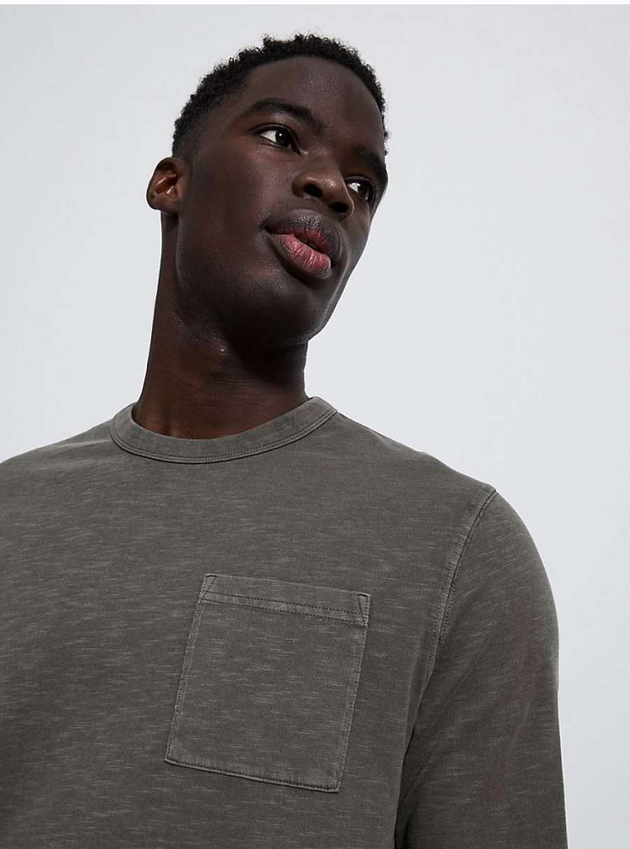 Men's Grey Slub Long Sleeve Pocket T-Shirt | Casual Stretch Comfort Fit | George at Asda