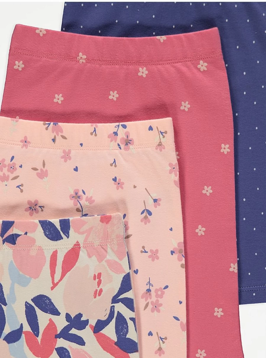 George at Asda Baby Girls' 7-Pack Floral Ribbed Leggings | Assorted Colors & Patterns