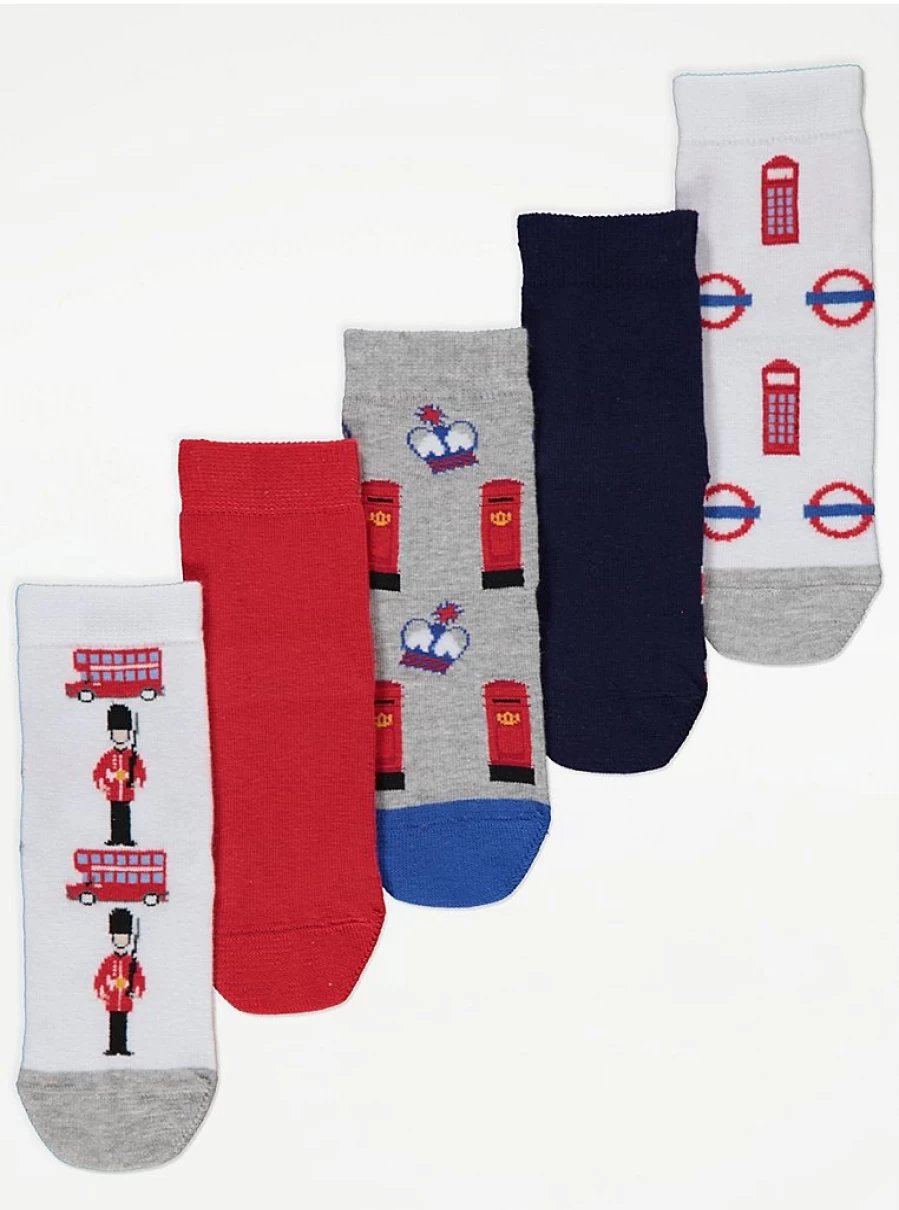 George at Asda Kids' London Design Ankle Socks 5-Pack | Comfortable & Stylish Children's Socks