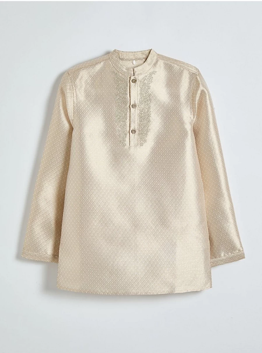 Boys' Gold Embroidered Jacquard Long Sleeve Kurta by George at Asda